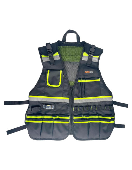 Chaleco de Seguridad Reflectante Verde Fluorescente con 17 Bolsillos