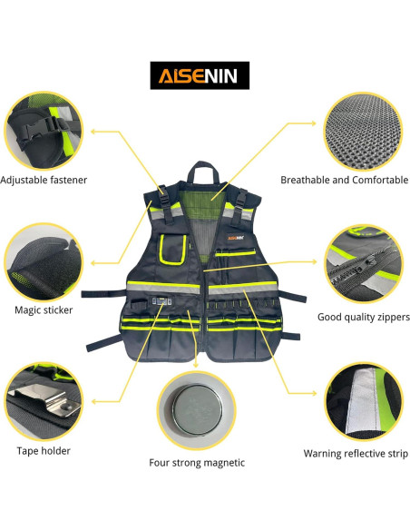 Chaleco de Seguridad Reflectante Verde Fluorescente con 17 Bolsillos