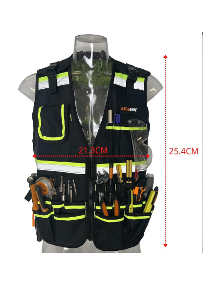 Chaleco de Seguridad Reflectante Verde Fluorescente con 17 Bolsillos