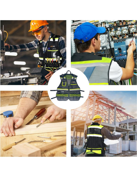 Chaleco de Seguridad Reflectante Verde Fluorescente con 17 Bolsillos