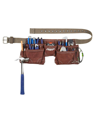 Delantal de Herramientas AWP Cuero Suede 11 Bolsillos Marrón