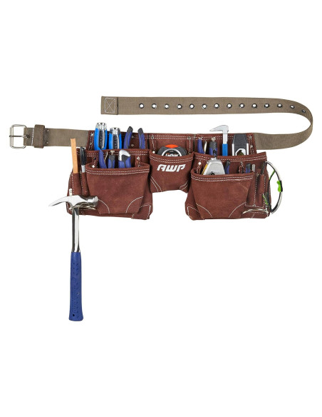 Delantal de Herramientas AWP Cuero Suede 11 Bolsillos Marrón