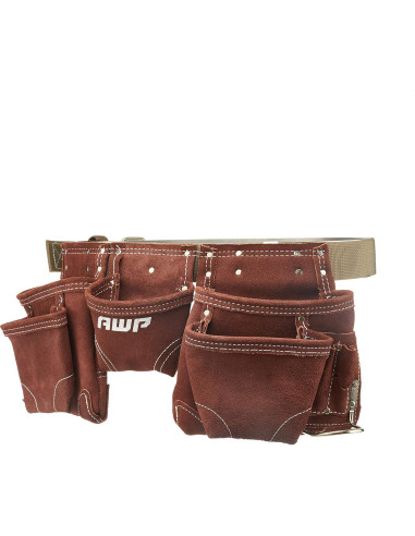 Delantal de Herramientas AWP Cuero Suede 11 Bolsillos Marrón