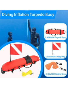 Boya de Inflación OUKENS con Bandera de Buceo 85x20cm 2