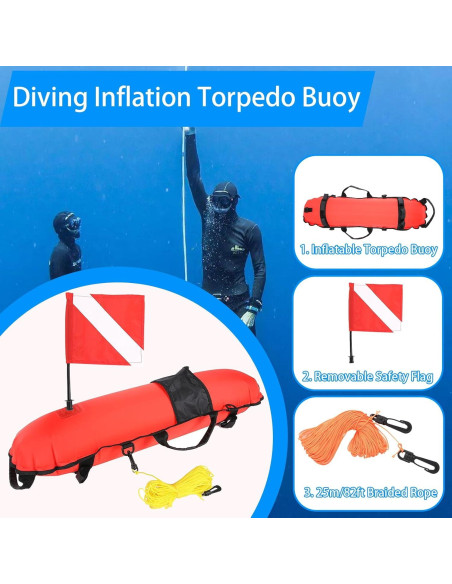 Boya de Inflación OUKENS con Bandera de Buceo 85x20cm