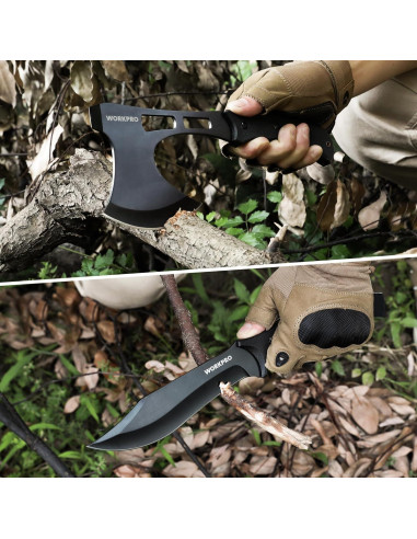 Conjunto Cuchillo y Hacha WORKPRO - Táctico y Camping