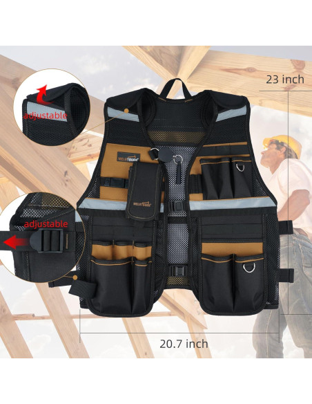 Chaleco de Herramientas MELOTOUGH Ajustable con 11 Bolsillos