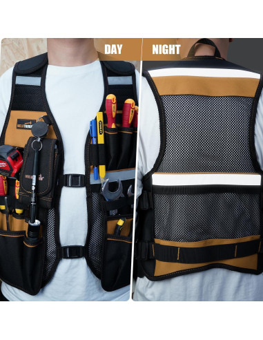 Chaleco de Herramientas MELOTOUGH Ajustable con 11 Bolsillos