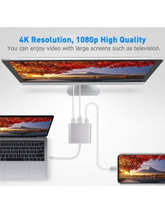 Adaptador USB C a HDMI 4K 3 en 1 F-02-001 Plata 2