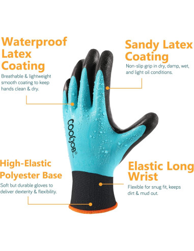 Guantes de Jardinería COOLJOB Impermeables Talla Grande 2 Pares