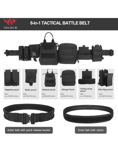 Cinturón Táctico YAKEDA Molle 8-en-1 Ajustable Negro
