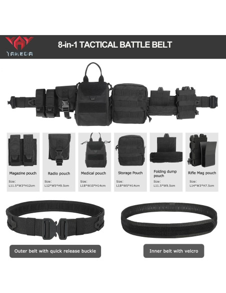 Cinturón Táctico YAKEDA Molle 8-en-1 Ajustable Negro