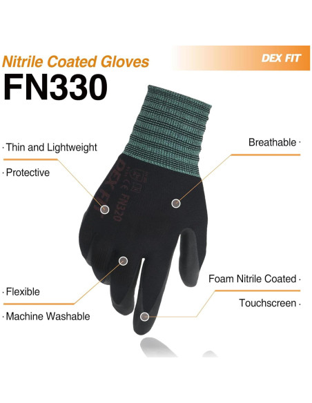 Guantes de Nitrilo DEX FIT FN330 Ajuste Elástico Negro L