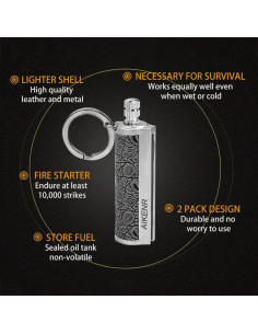 Mechero Permanente AIKENR con Flint para Llaveros EDC 2