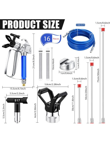 Kit de Pulverizador de Pintura Lounsweer 16 Piezas Negro