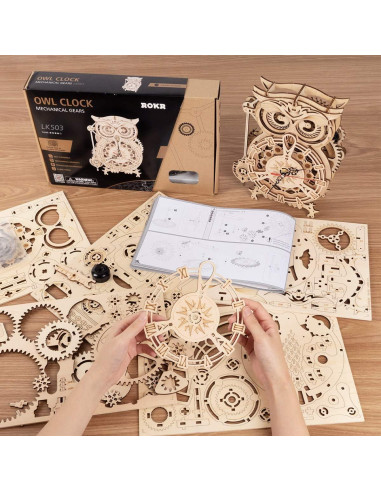 Rompecabezas 3D ROKR Reloj Búho Mecánico DIY 161 Piezas