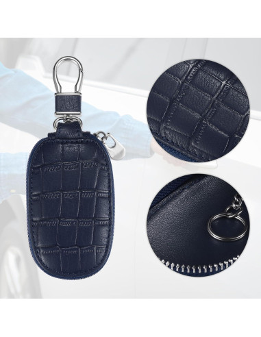 Funda Universal para Llave de Auto uxcell de Cuero Genuino Azul
