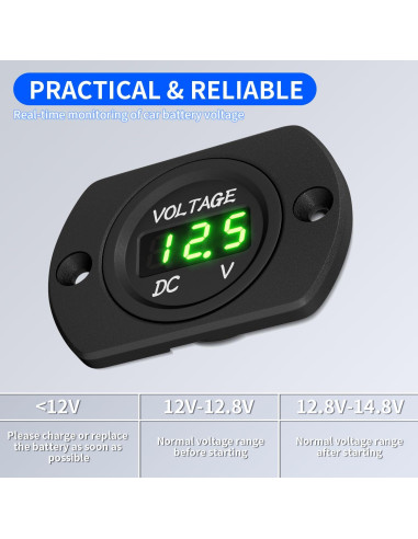 Medidor de Voltaje DaierTek 12V LED Verde para Batería