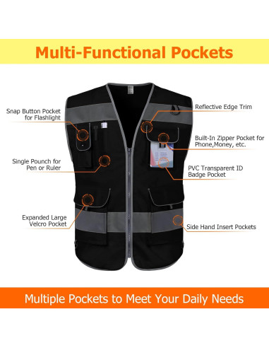 Chaleco de Seguridad TCCFCCT Unisex Grande 9 Bolsillos Reflectante