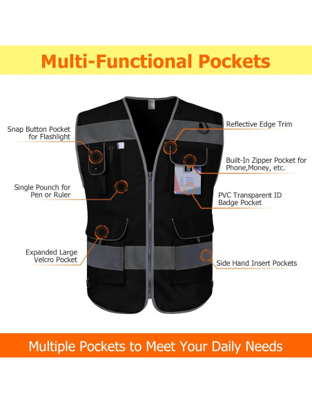Chaleco de Seguridad TCCFCCT Unisex Grande 9 Bolsillos Reflectante