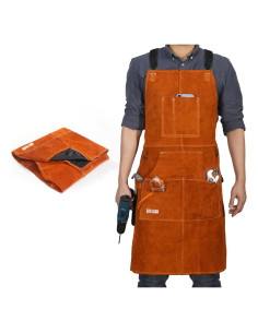 Delantal de soldadura QeeLink de cuero con 6 bolsillos