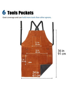 Delantal de soldadura QeeLink de cuero con 6 bolsillos 2