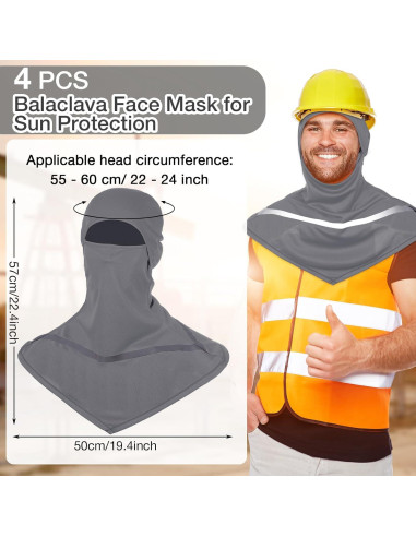 4 Pzs Balaclava UV Hombres Talla Única Gris con Reflectantes