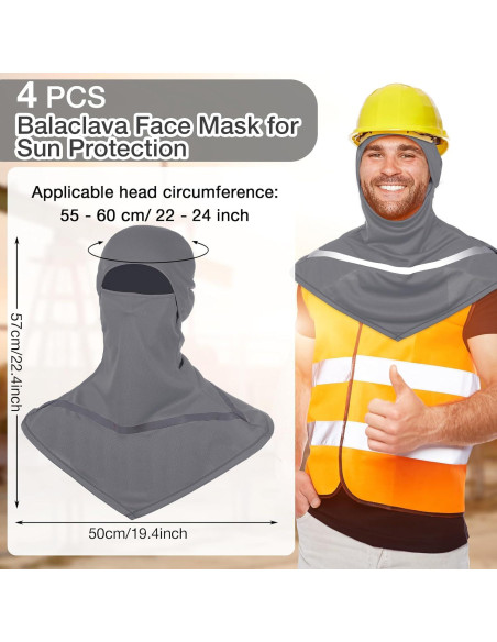 4 Pzs Balaclava UV Hombres Talla Única Gris con Reflectantes