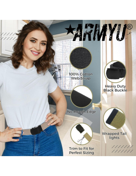 Cinturón Web Militar ARMYU 100% Algodón 137 cm Ajustable