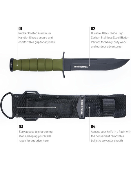 Cuchillo Táctico Surviveware 26.67 cm Hoja Acero Carbono Cuchillo Táctico Surviveware 26.67 cm Hoja Acero Carbono