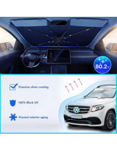 Sombrilla para Parabrisas de Coche FIRAWER 145x84 cm UV Bloqueo Calor 2