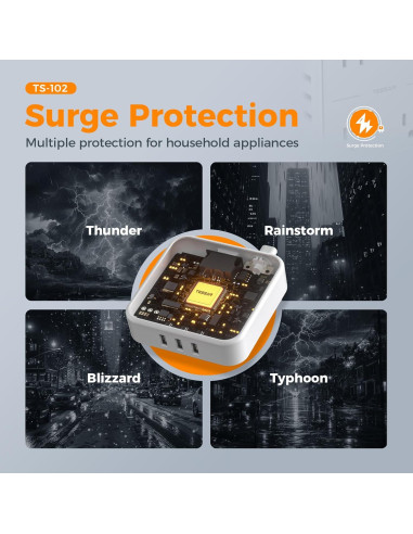 Regleta TESSAN 4 Salidas 3 USB 1.52m Protector Sobretensión