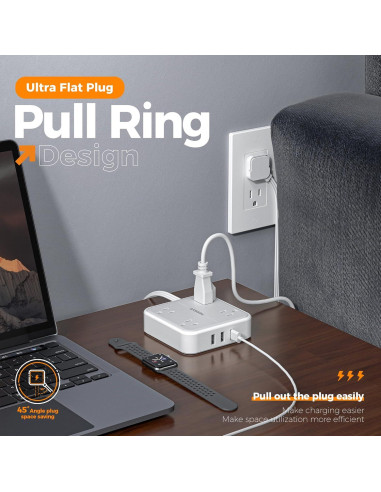 Regleta TESSAN 4 Salidas 3 USB 1.52m Protector Sobretensión