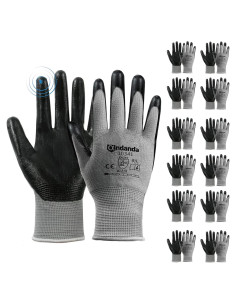 Guantes de Trabajo ANDANDA 12 Pares Nitrilo Ajuste 3D