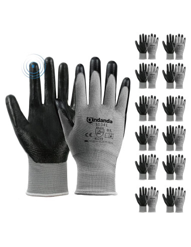 Guantes de Trabajo ANDANDA 12 Pares Nitrilo Ajuste 3D