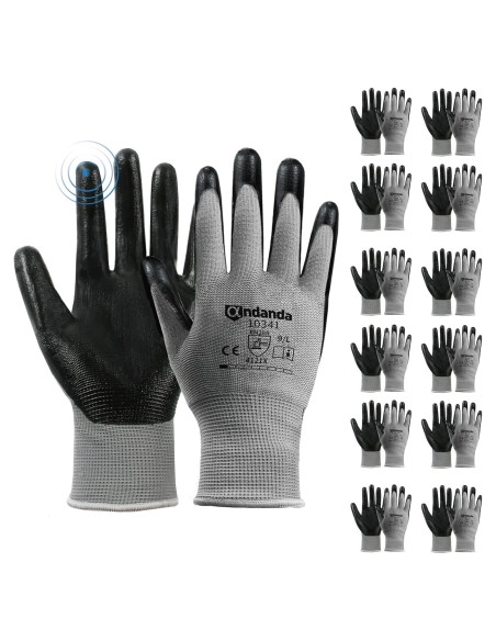Guantes de Trabajo ANDANDA 12 Pares Nitrilo Ajuste 3D Guantes de Trabajo ANDANDA 12 Pares Nitrilo Ajuste 3D