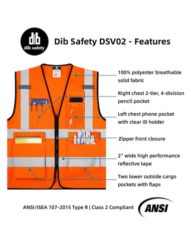Chaleco de Seguridad Dib Safety Naranja Alta Visibilidad M