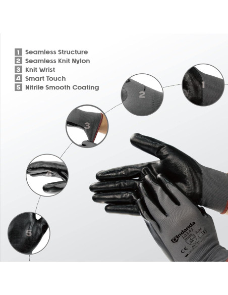 Guantes de Trabajo ANDANDA 12 Pares Nitrilo Ajuste 3D Guantes de Trabajo ANDANDA 12 Pares Nitrilo Ajuste 3D