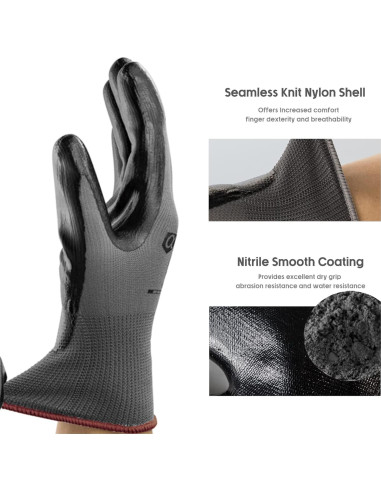 Guantes de Trabajo ANDANDA 12 Pares Nitrilo Ajuste 3D