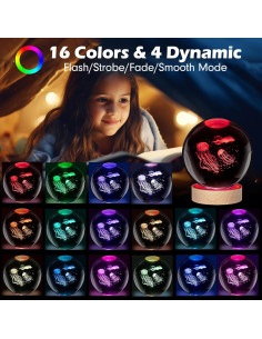 Luz Nocturna 3D Medusa K9 con Control Remoto y Base de Madera 2