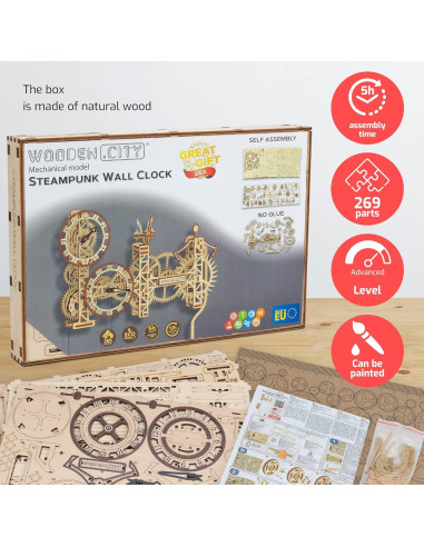 Rompecabezas 3D Reloj Steampunk WOODEN.CITY 269 Piezas