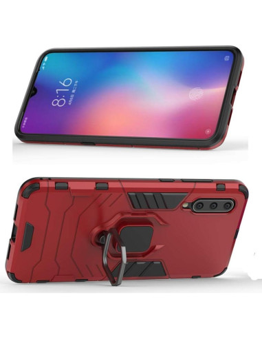 Funda Xiaomi Mi 9 con protector y soporte magnético rojo