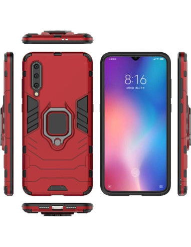 Funda Xiaomi Mi 9 con protector y soporte magnético rojo