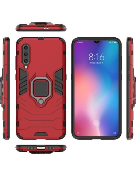 Funda Xiaomi Mi 9 con protector y soporte magnético rojo