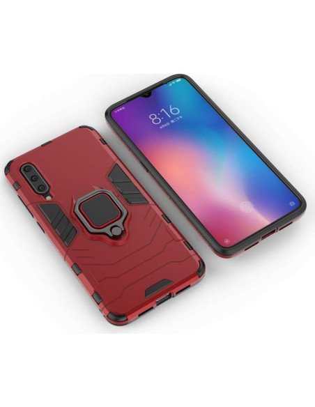 Funda Xiaomi Mi 9 con protector y soporte magnético rojo