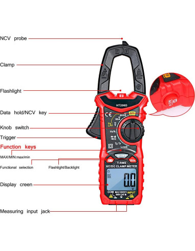 Medidor de Pinza Digital Intendvision HT206D AC/DC 6000 Cuentas