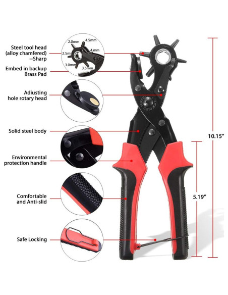 Perforador de Agujeros de Cuero YIDAAN - 6 Tamaños