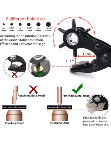 Perforador de Agujeros de Cuero YIDAAN - 6 Tamaños