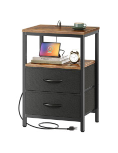 Mesita de Noche Huuger con Carga USB y 2 Cajones