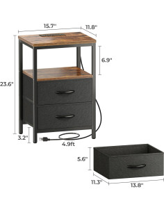 Mesita de Noche Huuger con Carga USB y 2 Cajones 2